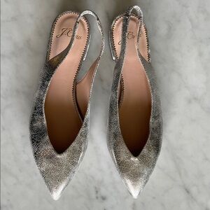 J. Crew Silver Cracked-Metal Pointed Slingback Flats